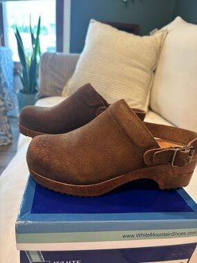 White Mountain Brown Suede Slip-On Clog with Buckle